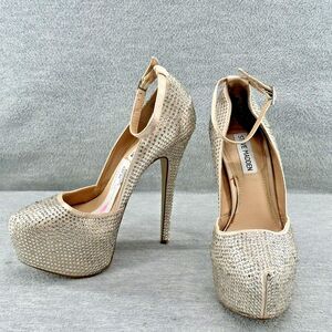 STEVE MADDEN - DeenY-R Pewter Tan Rhinestone Platform High Heel Pumps 7.5